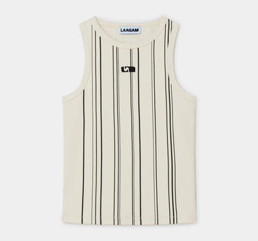ECRU STRIPED EMBROIDERED LOGO TANK TOP