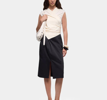 SELENE BLACK & ECRU MIDI DRESS