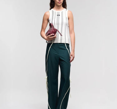 ECRU STRIPED EMBROIDERED LOGO TANK TOP