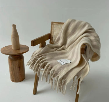 Wool Stripe Throw- Pale Taupe Stripe