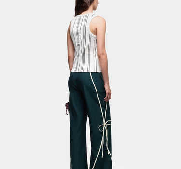 ECRU STRIPED EMBROIDERED LOGO TANK TOP