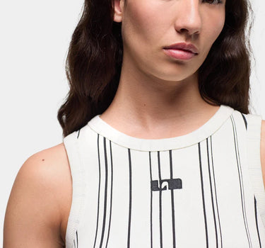 ECRU STRIPED EMBROIDERED LOGO TANK TOP