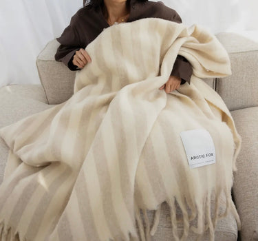 Wool Stripe Throw- Pale Taupe Stripe