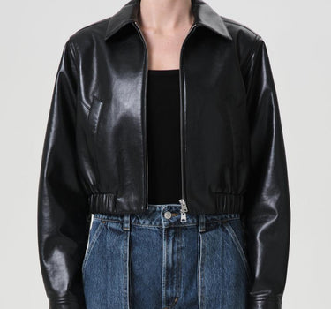 Essie Recycled Leather Cropped Jacket in Black