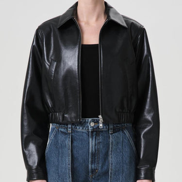 Essie Recycled Leather Cropped Jacket in Black