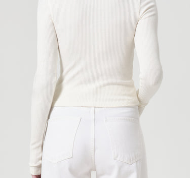 Alma Shrunken Crewneck: Rib with Extended Sleeve in Oat Milk