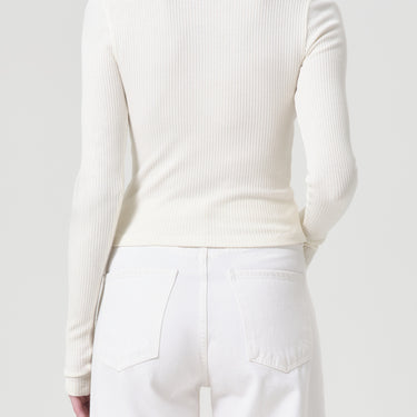 Alma Shrunken Crewneck: Rib with Extended Sleeve in Oat Milk