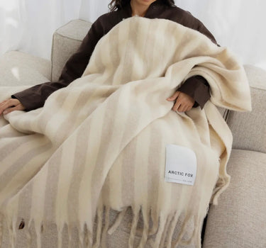 Wool Stripe Throw- Pale Taupe Stripe