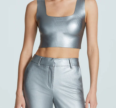 Faux Leather Squareneck Crop Top-Platinum