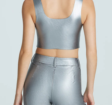 Faux Leather Squareneck Crop Top-Platinum