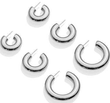 Medium Hollow Hoops - Silver