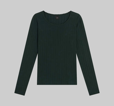 Pointelle Slim Fit Long Sleeve- FOREST