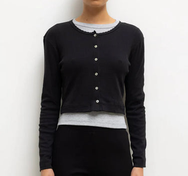 Pointelle Crop Cardigan - Black