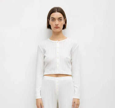 Pointelle Crop Cardigan - White