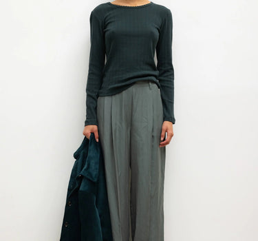 Pointelle Slim Fit Long Sleeve- FOREST