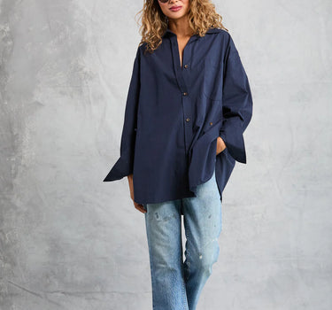 Diana Wrap Shirt in Poplin - Navy