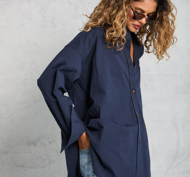 Diana Wrap Shirt in Poplin - Navy
