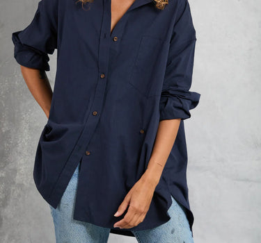 Diana Wrap Shirt in Poplin - Navy