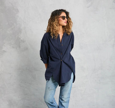 Diana Wrap Shirt in Poplin - Navy