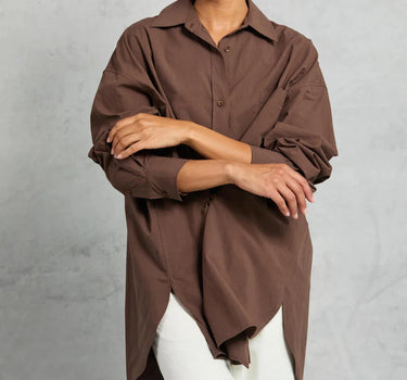 Diana Wrap Shirt in Poplin - Cocoa