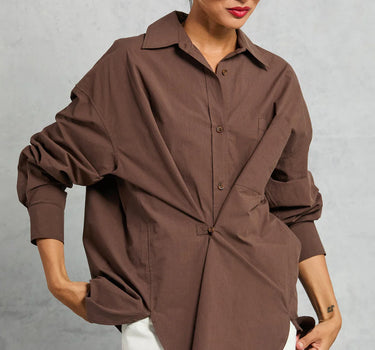 Diana Wrap Shirt in Poplin - Cocoa