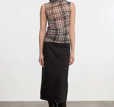 PLAID MESH SLEEVELESS TWIST TOP