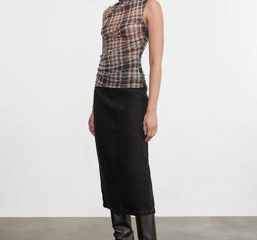 PLAID MESH SLEEVELESS TWIST TOP