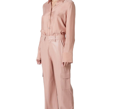 VEGAN LEATHER CARGO PANT PINK