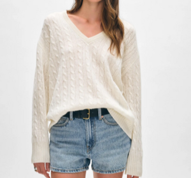 Cashmere Cable Knit V Neck