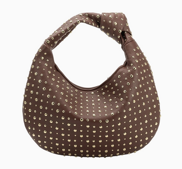 Brigitte Large Studded Chocolate Shoulder Bag