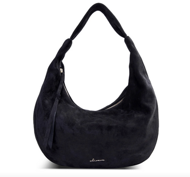 LUCIA HOBO IN BLACK ITALIAN LEATHER BACKED SUEDE