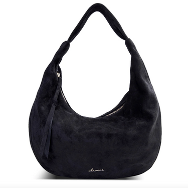 LUCIA HOBO IN BLACK ITALIAN LEATHER BACKED SUEDE