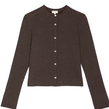 THE SWEATER RIB CARDI- CHOCOLATE