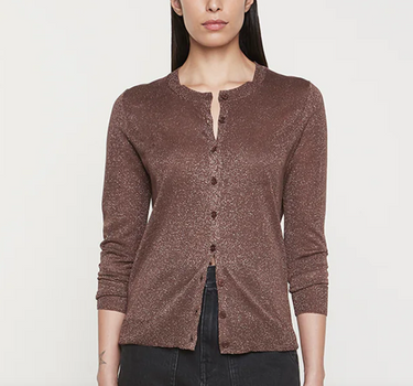 LAMÉ KNITTED CARDIGAN- ESPRESSO