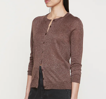 LAMÉ KNITTED CARDIGAN- ESPRESSO