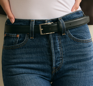 No. 5 Black & Silver Mousse Leather Belt