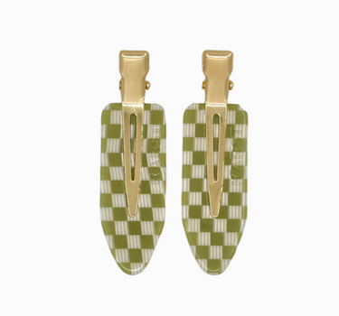 Creaseless Clips (Set of 2) — Olive Checker