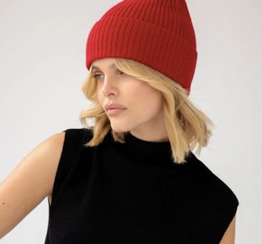 Merino Wool Beanie - Rosewood Red