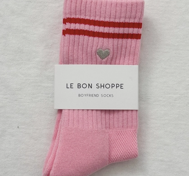 Embroidered Boyfriend Socks- Armor Pink