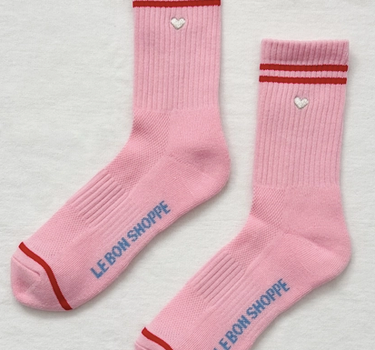 Embroidered Boyfriend Socks- Armor Pink