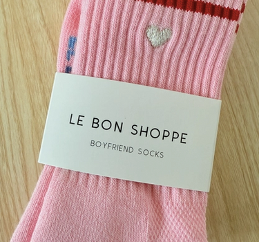 Embroidered Boyfriend Socks- Armor Pink