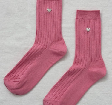 Embroidered Her Socks - Mercerized Combed Cotton Rib- Pink