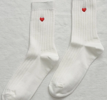 Embroidered Her Socks - Mercerized Combed Cotton Rib- Classic White