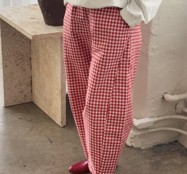 Gingham Arc Pants- Red