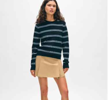 FINE COTTON BOUCLE STRIPED CREWNECK