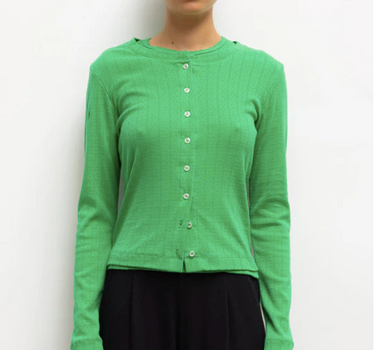 POINTELLE CLASSIC CREW CARDIGAN- VERT