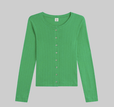 POINTELLE CLASSIC CREW CARDIGAN- VERT