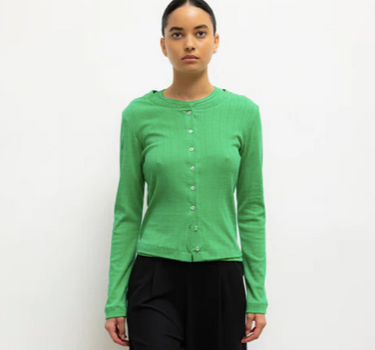 POINTELLE CLASSIC CREW CARDIGAN- VERT
