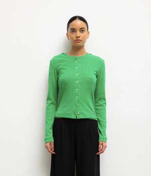 POINTELLE CLASSIC CREW CARDIGAN- VERT