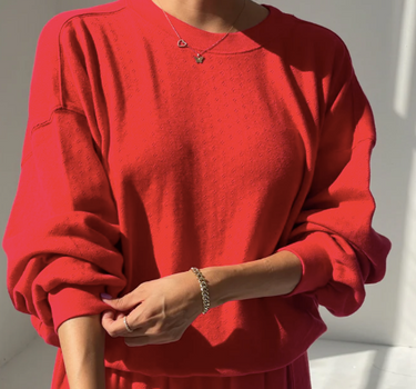 POINTELLE CORE SWEATSHIRT- RED APPLE
